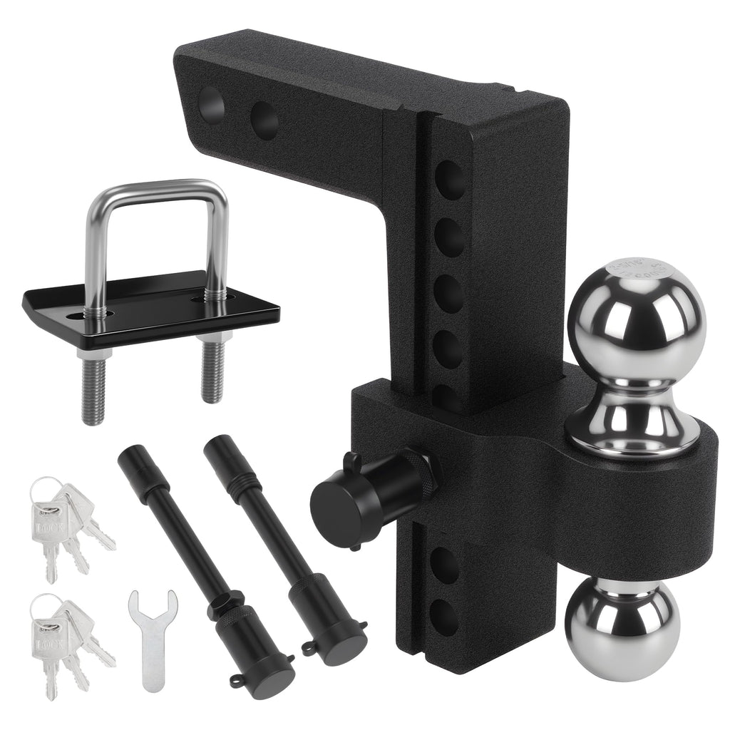 Taglly Adjustable Trailer Hitch Fits 2-Inch Receiver, 8" Drop/Rise Heavy Duty Aluminum Tow Hitches with Dual Balls (2" & 2-5/16") for Truck, Includes Two Pin Locks & Hitch Tightener