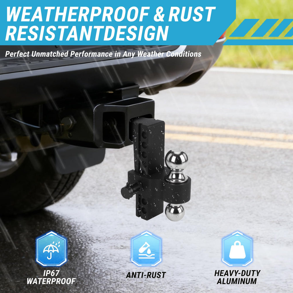 Taglly Adjustable Trailer Hitch Fits 2-Inch Receiver, 8" Drop/Rise Heavy Duty Aluminum Tow Hitches with Dual Balls (2" & 2-5/16") for Truck, Includes Two Pin Locks & Hitch Tightener