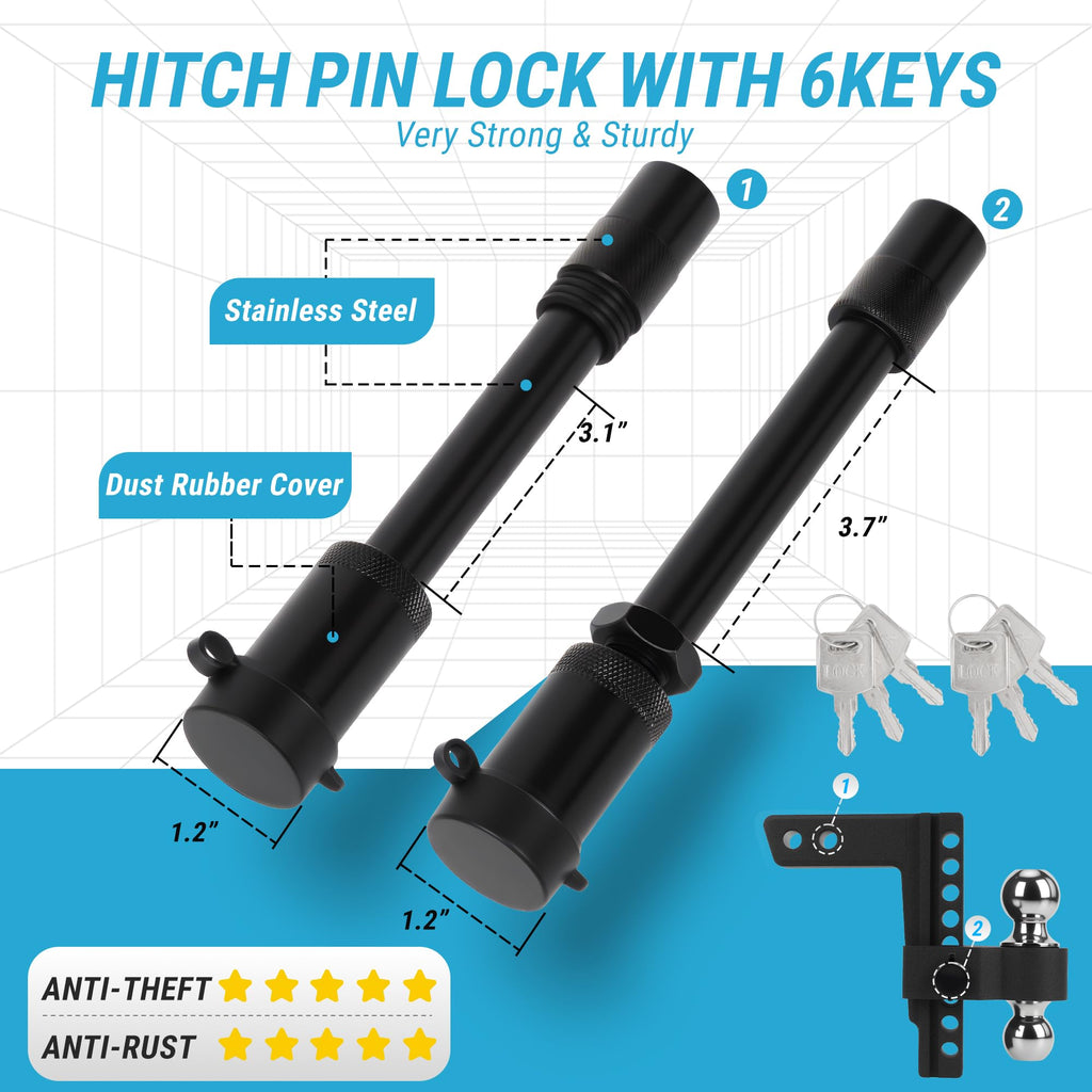 Taglly Adjustable Trailer Hitch Fits 2-Inch Receiver, 8" Drop/Rise Heavy Duty Aluminum Tow Hitches with Dual Balls (2" & 2-5/16") for Truck, Includes Two Pin Locks & Hitch Tightener
