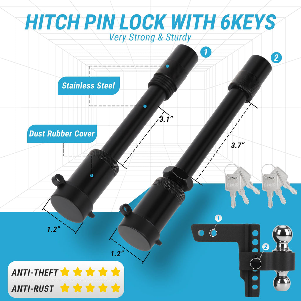 Taglly Adjustable Trailer Hitch Fits 2-Inch Receiver, 6" Drop/Rise Heavy Duty Aluminum Tow Hitches with Dual Balls (2" & 2-5/16") for Truck, Includes Two Pin Locks & Hitch Tightener
