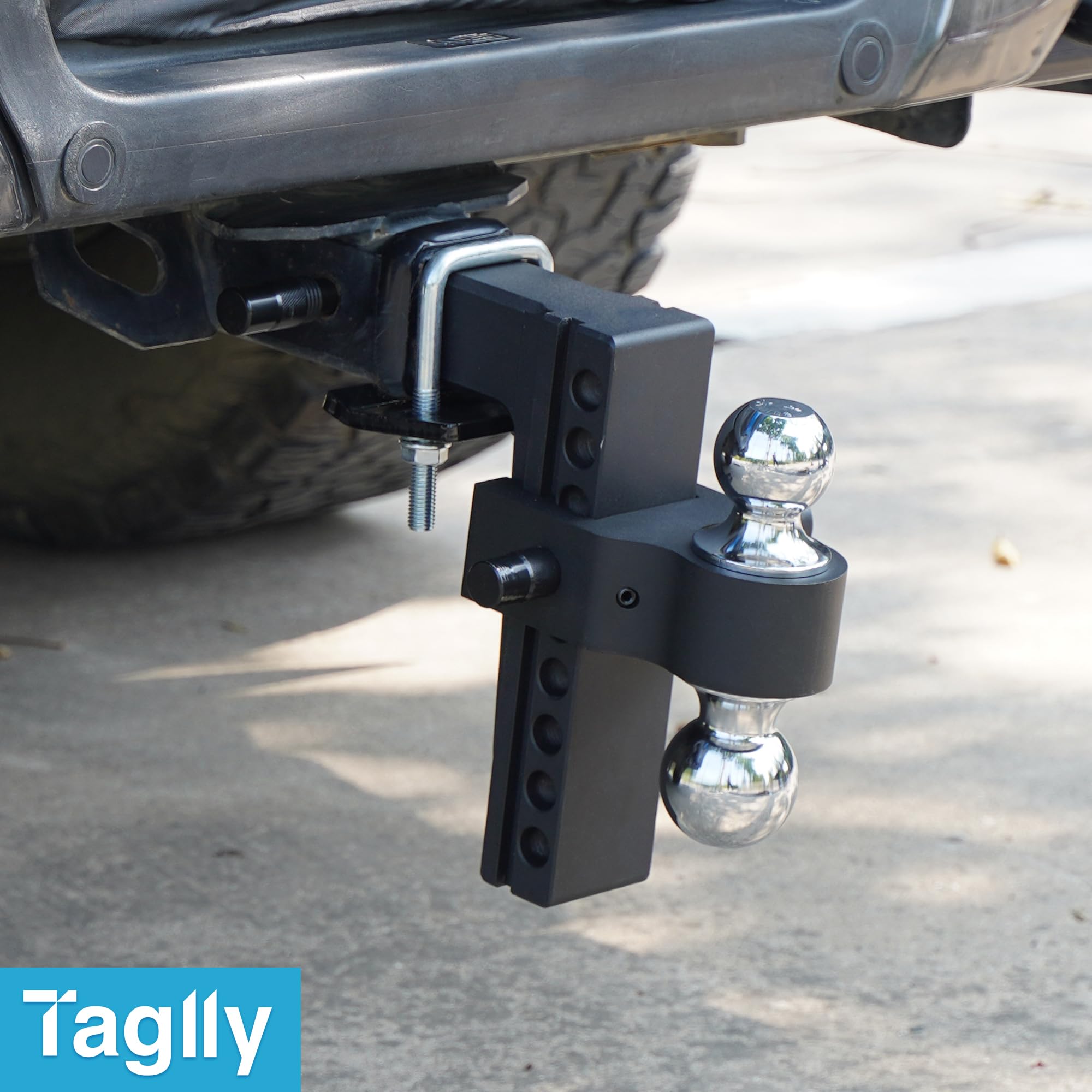 Taglly Adjustable Trailer Hitch Fits 2-Inch Receiver, 8" Drop/Rise Heavy Duty Aluminum Tow Hitches with Dual Balls (2" & 2-5/16") for Truck, Includes Two Pin Locks & Hitch Tightener