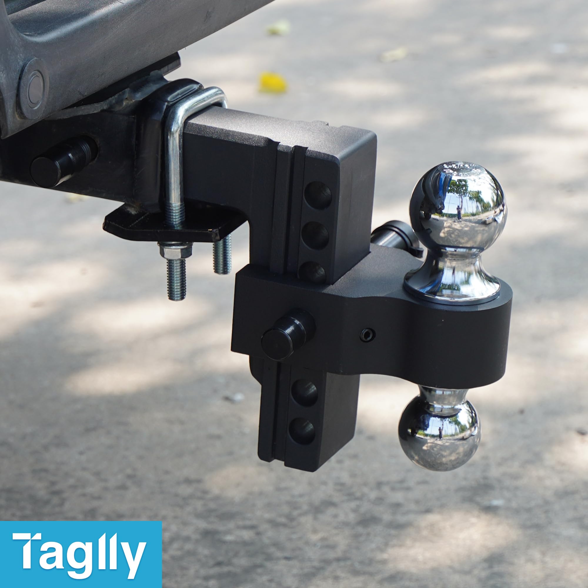 Taglly Adjustable Trailer Hitch Fits 2-Inch Receiver, 6" Drop/Rise Heavy Duty Aluminum Tow Hitches with Dual Balls (2" & 2-5/16") for Truck, Includes Two Pin Locks & Hitch Tightener